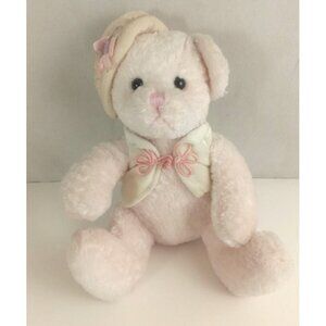 A & A Plush Pink Teddy Bear Hat Roses Stuffed Animal 7.5"